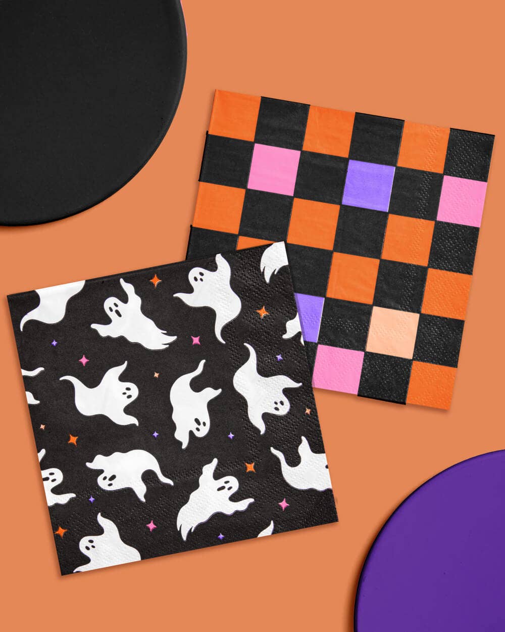 Halloween Napkins - 50 paper napkins, ghosts, checker, pink