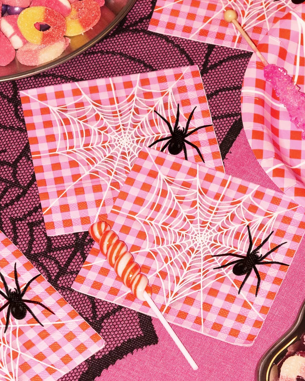 Pink Halloween Napkins | gingham, cocktail, spooky