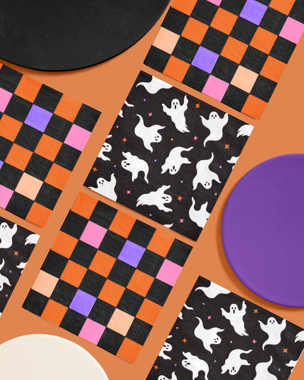 Halloween Napkins - 50 paper napkins, ghosts, checker, pink