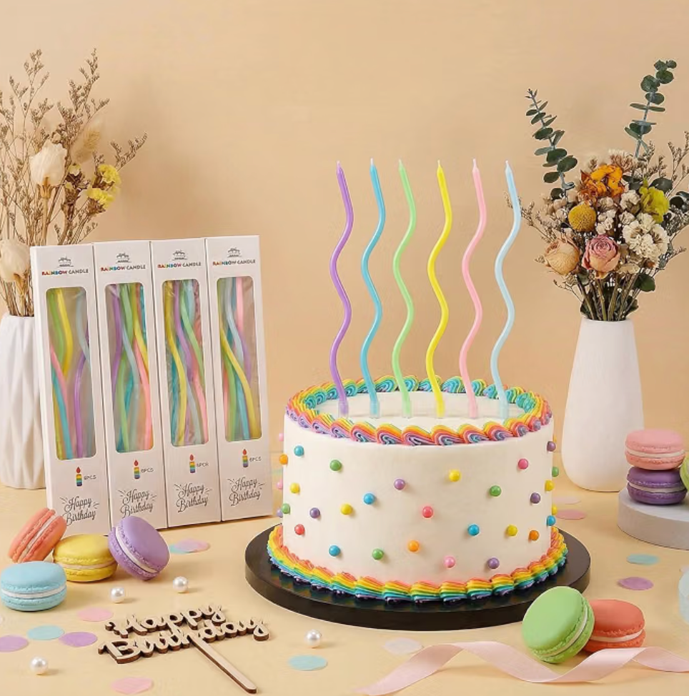 6ct Rainbow Thin Color Spiral Candles