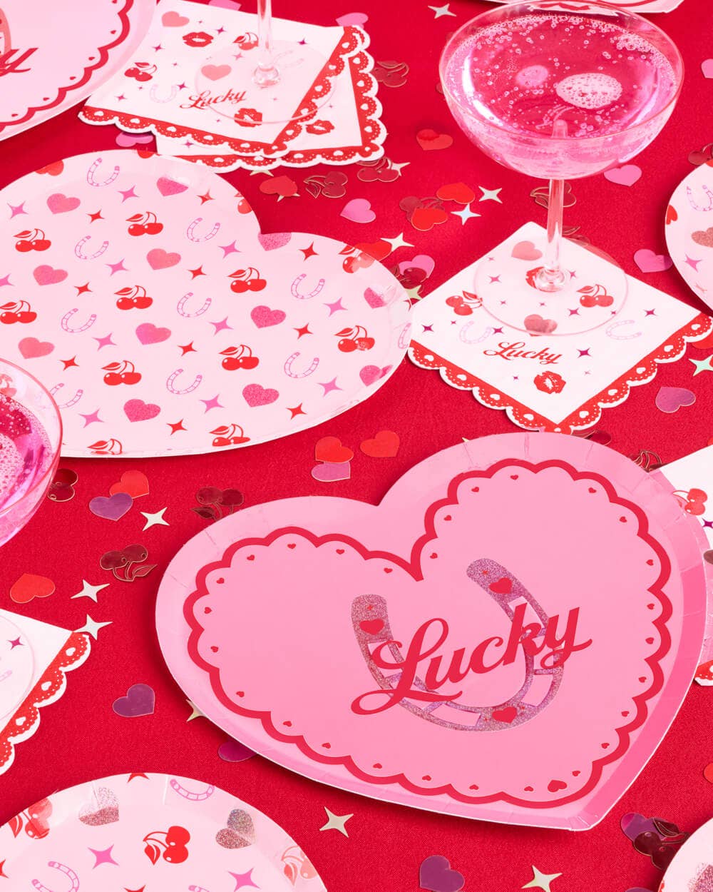 Lucky in Love Plates - 24 9" paper plates, Bachelorette Party, Galentine's, VDAY