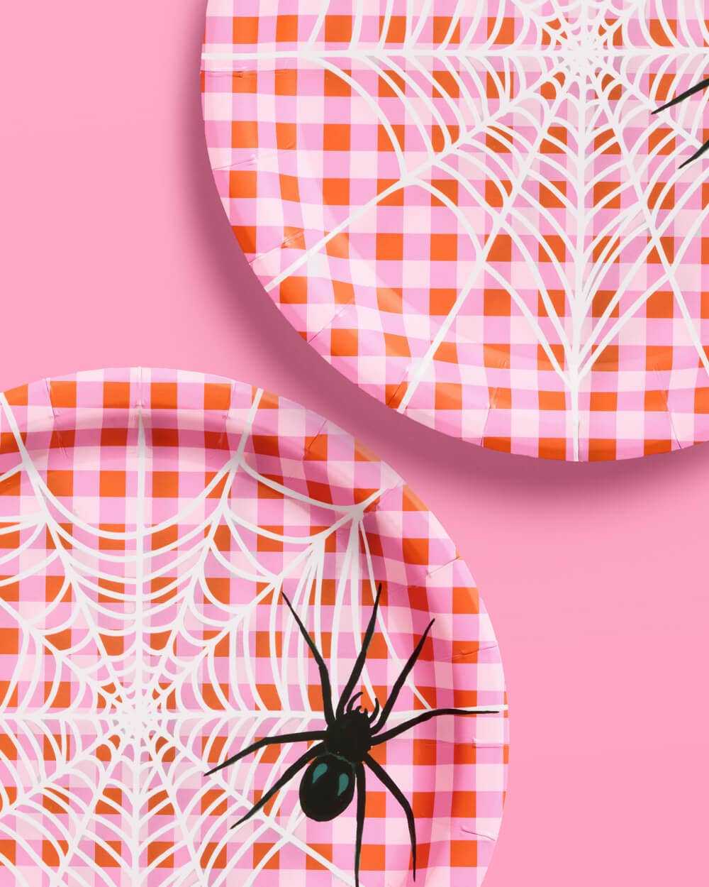Pink Halloween Plates | spider, gingham, party, 25 pc