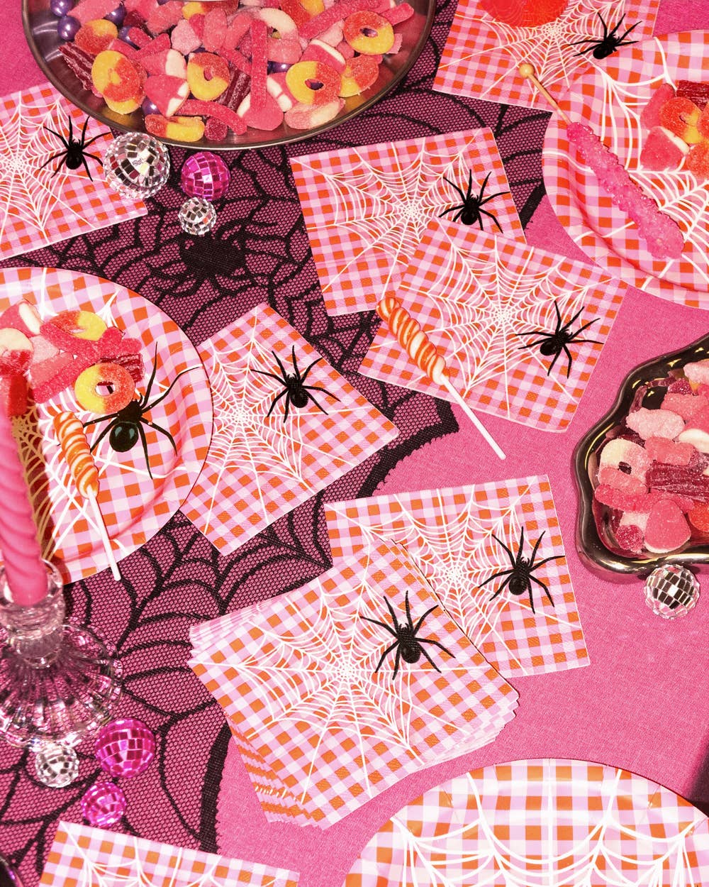 Pink Halloween Napkins | gingham, cocktail, spooky