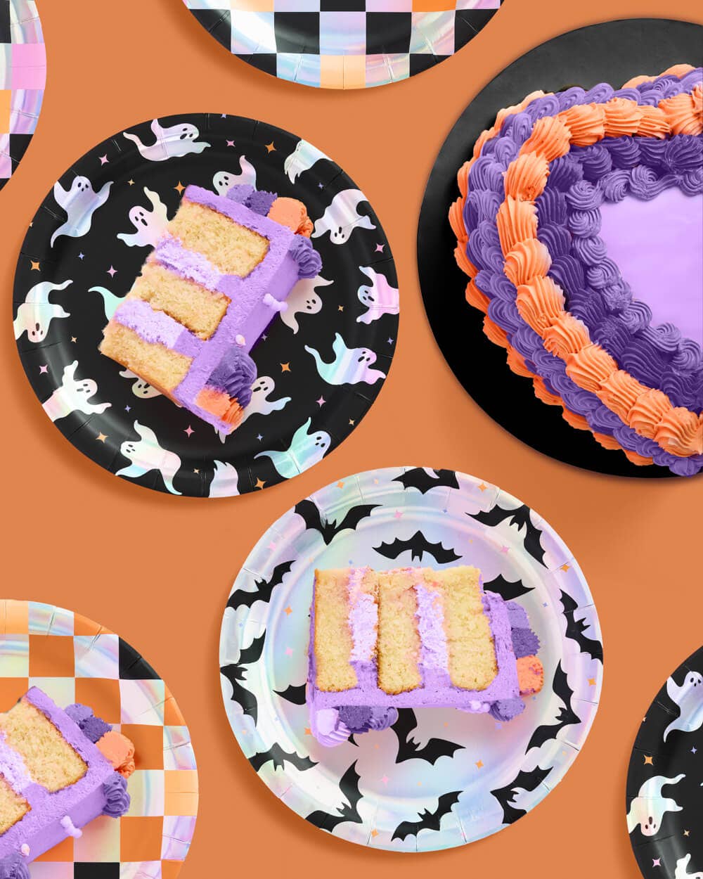 Halloween Plates - 12 paper plates, checkered, bats, ghosts