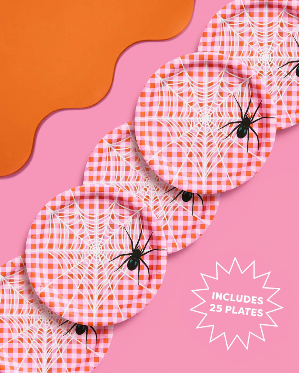 Pink Halloween Plates | spider, gingham, party, 25 pc