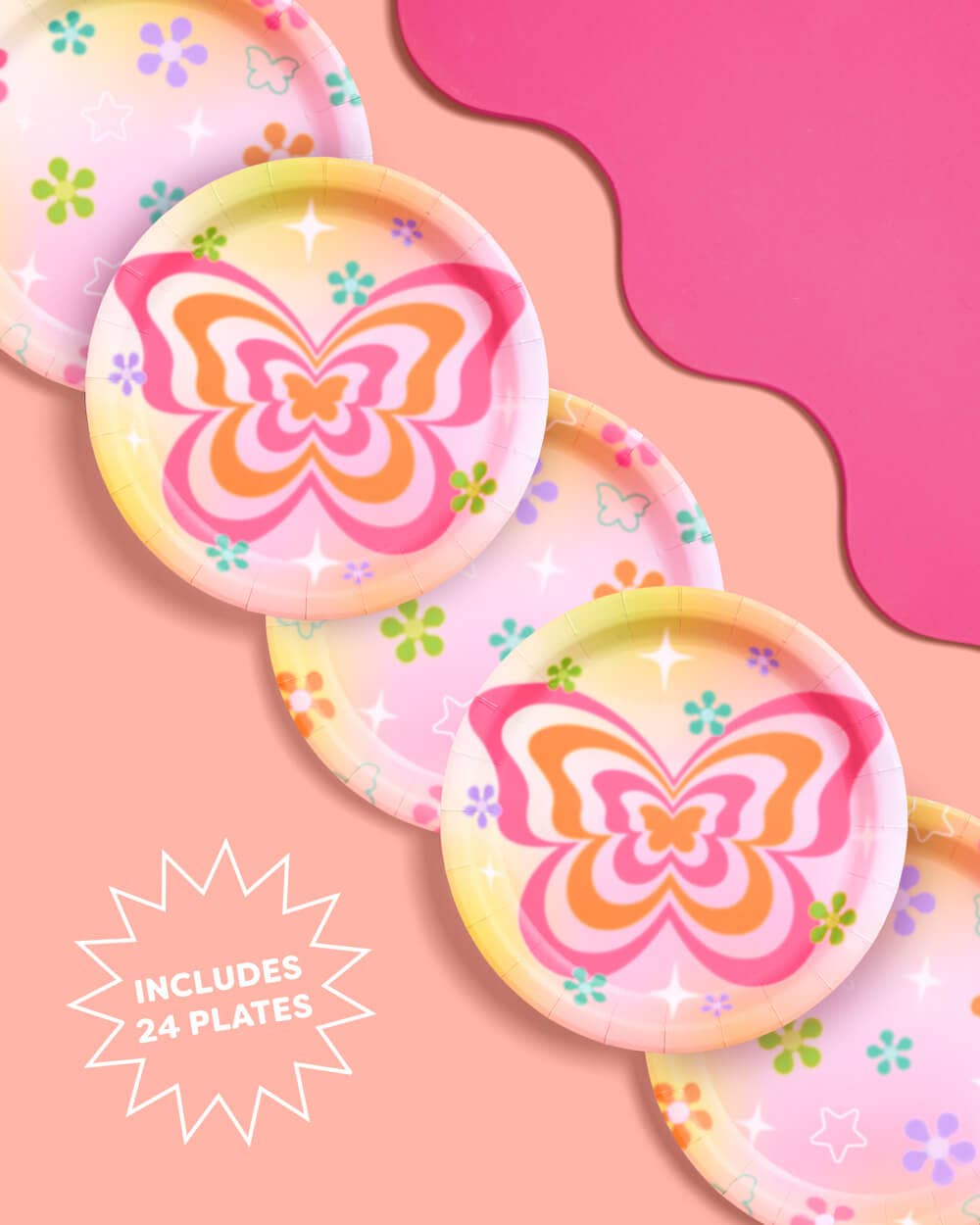 Butterfly Dreams Plates - 24 paper plates, Groovy, 70s, Y2K