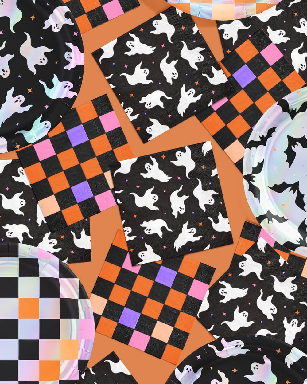 Halloween Napkins - 50 paper napkins, ghosts, checker, pink