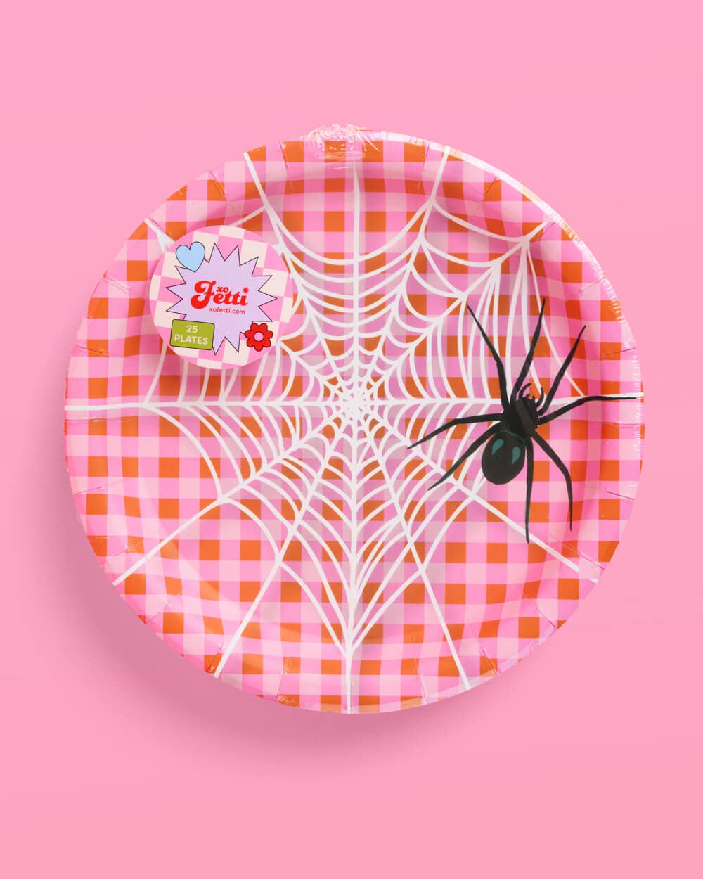 Pink Halloween Plates | spider, gingham, party, 25 pc