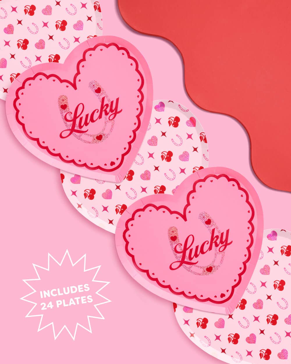 Lucky in Love Plates - 24 9" paper plates, Bachelorette Party, Galentine's, VDAY