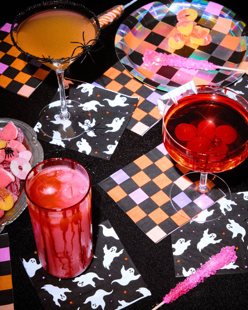 Halloween Napkins - 50 paper napkins, ghosts, checker, pink