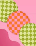 Pink + Green Checkered Paper Plates | 24 pcs, Retro Party