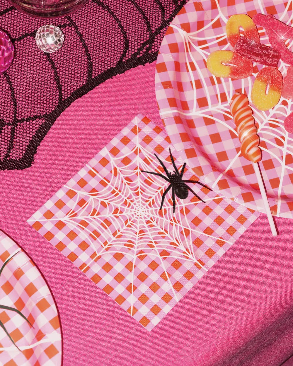 Pink Halloween Napkins | gingham, cocktail, spooky