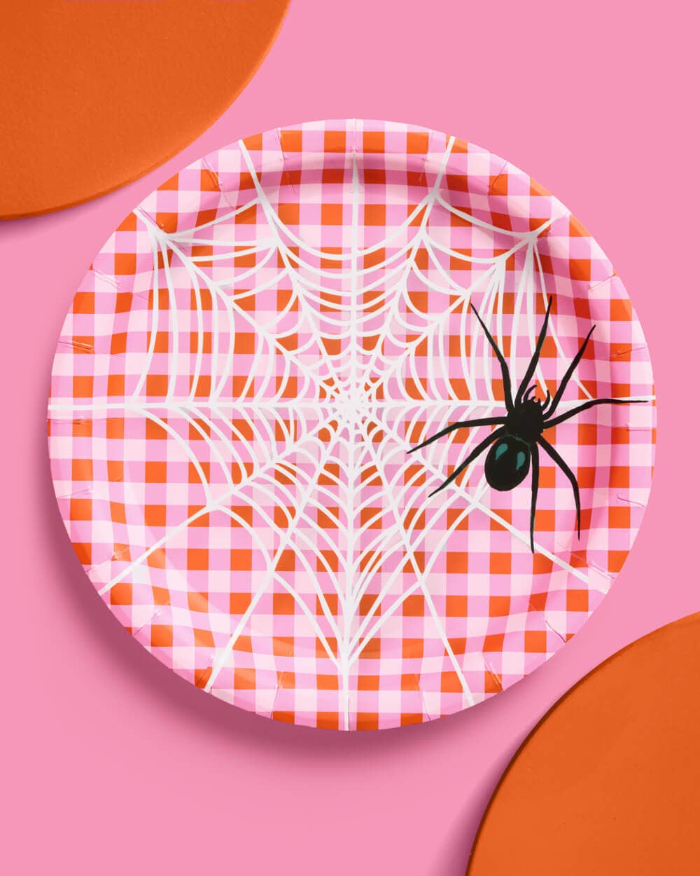 Pink Halloween Plates | spider, gingham, party, 25 pc